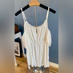POL White Off-Shoulder Baby Doll Top w/ Lace Trim NWOT